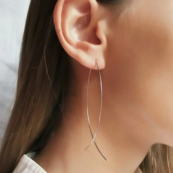 Minimalist Threader Wire Hoop Earrings Silver Gold - Picture 1 of 10